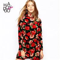 Countryside Oversized Vintage Printed High Neck Floral Fall Dress - Bonny YZOZO Boutique Store