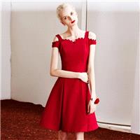 Elegant Vintage A-line Bateau Off-the-Shoulder Wave Petals Lace Strappy Top Dress - Bonny YZOZO Bout