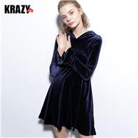 2017 import smooth velvet autumn new Visual sense trimming trumpet sleeve Hoodie dress - Bonny YZOZO