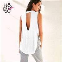 Sexy Split Open Back Ruffle Sleeveless Crossed Straps One Color Summer T-shirt - Bonny YZOZO Boutiqu