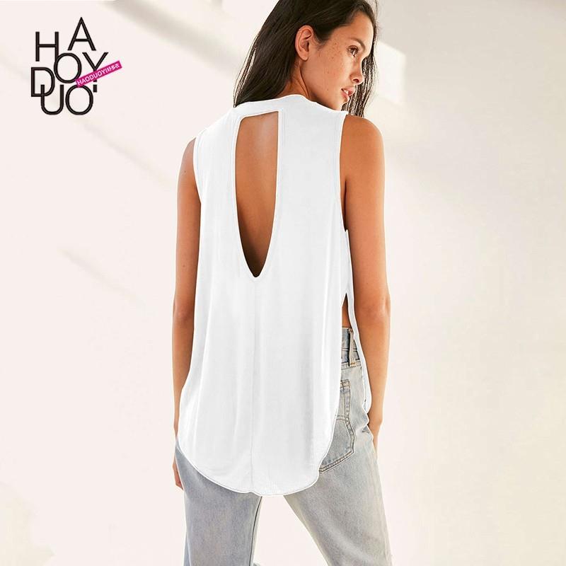 wedding, Sexy Split Open Back Ruffle Sleeveless Crossed Straps One Color Summer T-shirt - Bonny YZOZ