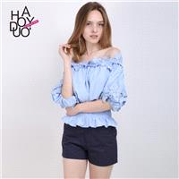 New 2017 summer sweet leisure loose wavy lace strapless neck shirts - Bonny YZOZO Boutique Store