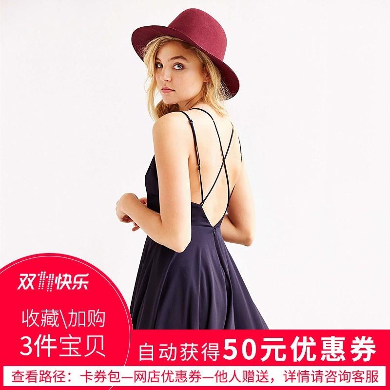 My Stuff, Sexy Open Back Slimming V-neck High Waisted Crossed Straps Chiffon Strappy Top Dress - Bon