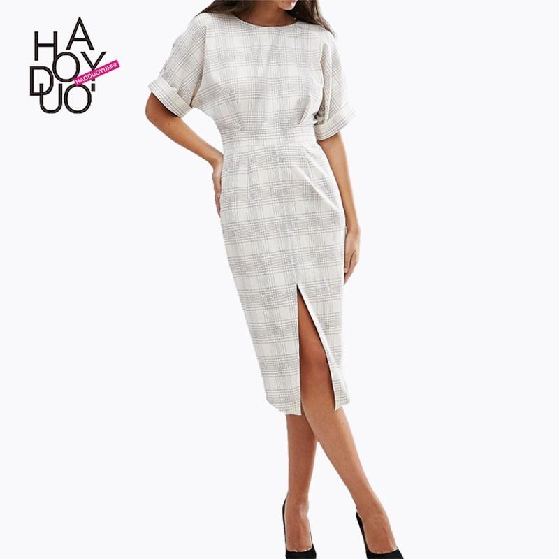 My Stuff, 2017 winter dresses slit at the new stylish temperament Plaid short sleeve dress - Bonny Y