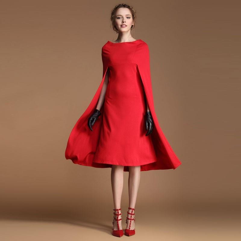 My Stuff, Vintage Bateau Trendy Red Midi Dress Puncho Coat Dress Shawl - Bonny YZOZO Boutique Store