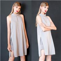 New retro summer half high neck long vest professional women in elegant clothes in simple loose late