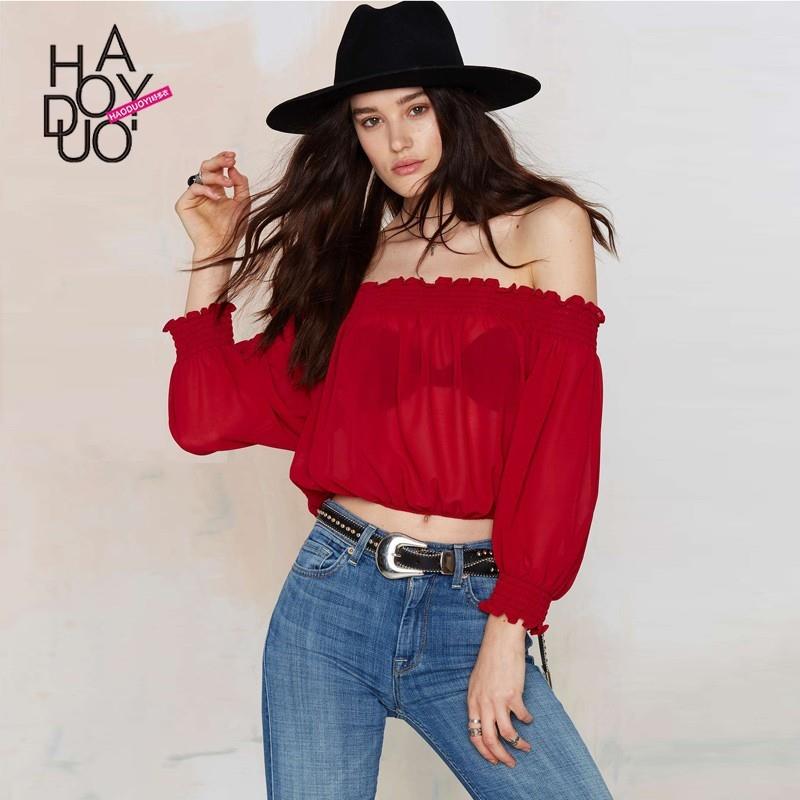 My Stuff, Vogue Sexy Sweet Agaric Fold Bateau Off-the-Shoulder Blouse Chiffon Top - Bonny YZOZO Bout