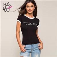 2017 summer dress new fashion color printing in black and white round neck short sleeve t-shirt woma