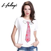 School Style Must-have Vogue Printed Scoop Neck One Color Summer Casual T-shirt Tie - Bonny YZOZO Bo