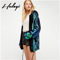 Vogue Sequined Zipper Up One Color Fall Tie Hat Coat Jacket - Bonny YZOZO Boutique Store