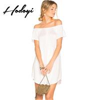 Must-have Oversized Vogue Ruffle A-line Bateau Off-the-Shoulder One Color Short Sleeves Dress - Bonn