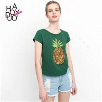 2017 summer dress new fashion fruit pattern sequins short sleeved crew neck T-Shirt - Bonny YZOZO Bo