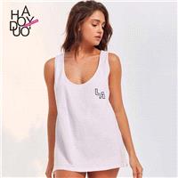 Must-have Vogue Printed Embroidery Sleeveless Alphabet Summer T-shirt - Bonny YZOZO Boutique Store