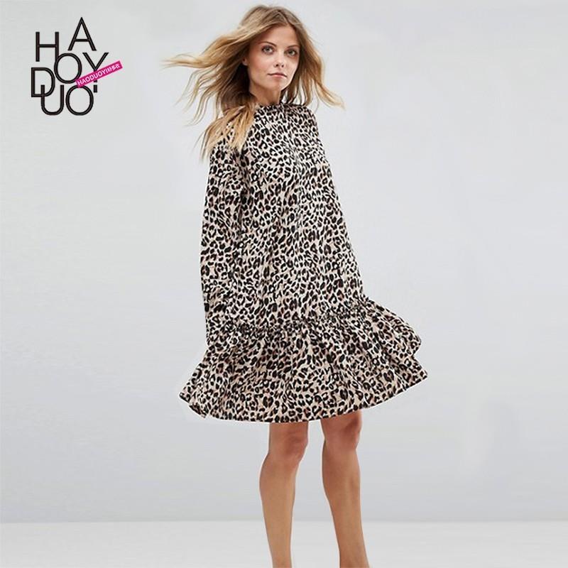 My Stuff, Oversized Vogue Printed Leopard Fall Casual 9/10 Sleeves Dress - Bonny YZOZO Boutique Stor