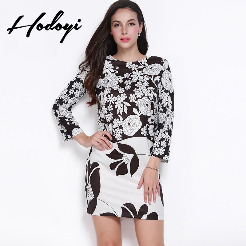 My Stuff, Easy plus size women's clothing long sleeve long dress in black and white printing fall 16
