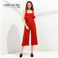 Vogue Off-the-Shoulder High Waisted Capris Edgy Frilled Outfit - Bonny YZOZO Boutique Store