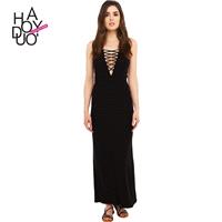 2017 summer New Women's fashion sexy black long Backless Halter-style dress - Bonny YZOZO Boutique S