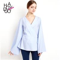 Summer 2017 new stylish sexy v neck tie irregular shirts trumpet sleeves blouse - Bonny YZOZO Boutiq