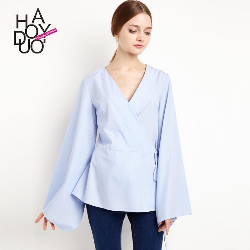 My Stuff, Summer 2017 new stylish sexy v neck tie irregular shirts trumpet sleeves blouse - Bonny YZ