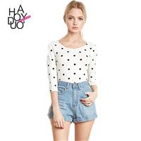 Vogue Printed Slimming Scoop Neck 3/4 Sleeves Polka Dot Fall T-shirt - Bonny YZOZO Boutique Store