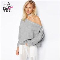 Oversized Vogue Student Style Bateau One-Shoulder Summer 9/10 Sleeves Hoodie Top - Bonny YZOZO Bouti