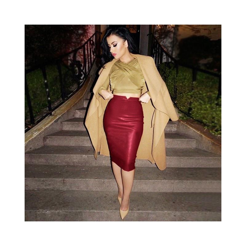 My Stuff, 2015 winter new products women's versatile High-waist half-length leather skirt business s