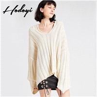 Oversized Vogue Simple Drop Shoulder Jersey One Color Fall Casual 9/10 Sleeves Hat Sweater - Bonny Y