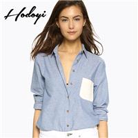 Vogue Student Style Long Sleeves Blue Summer Top Blouse - Bonny YZOZO Boutique Store