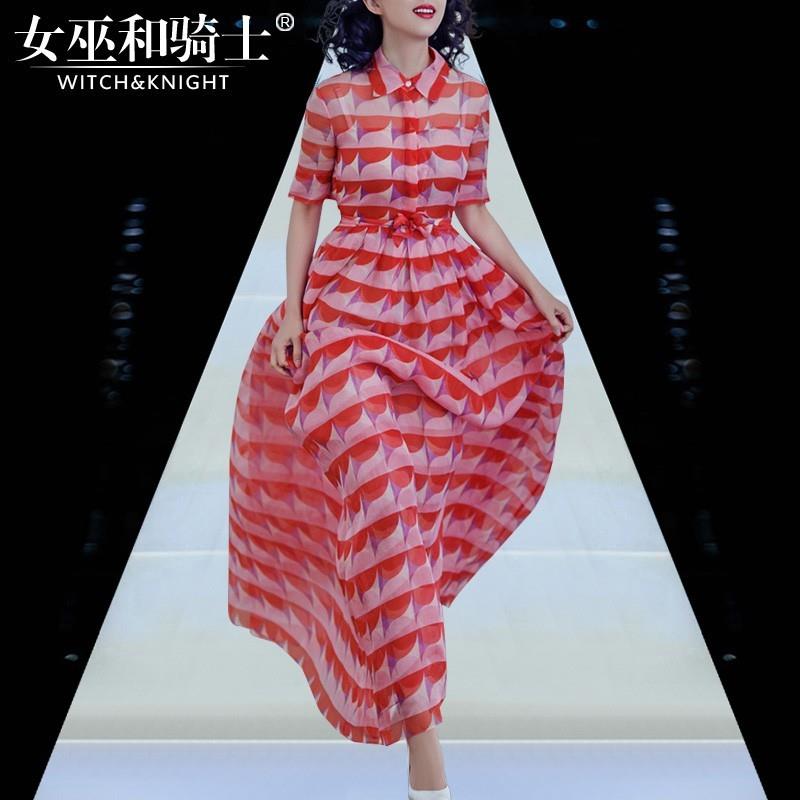 My Stuff, 2017 summer new fashion doll collar sleeve bow-tie printed long dress - Bonny YZOZO Boutiq