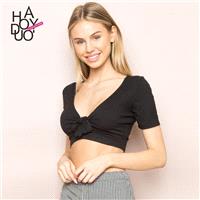 Vogue Sexy Hollow Out V-neck Summer Tie Crop Top T-shirt - Bonny YZOZO Boutique Store