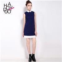 School Style Vogue Simple Sweet Split Front Polo Collar Sleeveless Dress - Bonny YZOZO Boutique Stor