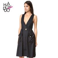 Vogue Sexy Low Cut Pocket Summer Stripped Dress - Bonny YZOZO Boutique Store