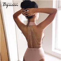 2017 summer New Fashion Sexy Backless chain Halter deep V fashion jumpsuit short - Bonny YZOZO Bouti