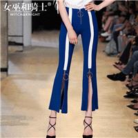 Split Solid Color Zipper Up Summer High Waisted Trouser Flare Trouser Casual Trouser Long Trouser -