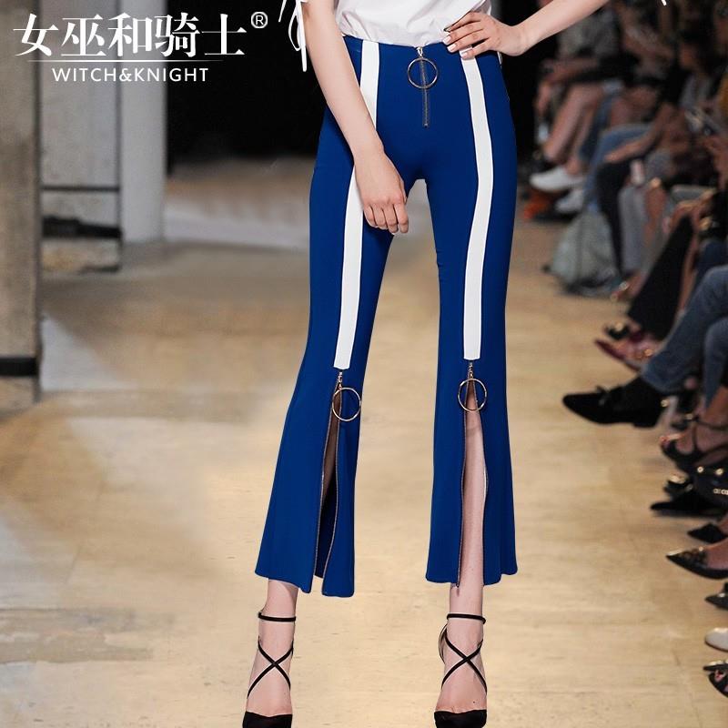 My Stuff, Split Solid Color Zipper Up Summer High Waisted Trouser Flare Trouser Casual Trouser Long
