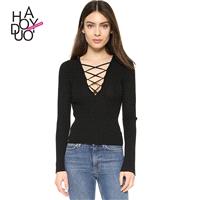 Vogue Sexy Slimming V-neck Crossed Straps Tie Sweater - Bonny YZOZO Boutique Store