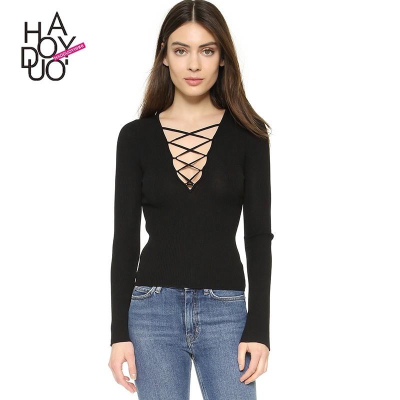 My Stuff, Vogue Sexy Slimming V-neck Crossed Straps Tie Sweater - Bonny YZOZO Boutique Store