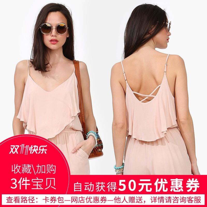 My Stuff, Oversized Sexy Open Back V-neck Chiffon Frilled Strappy Top Jumpsuit - Bonny YZOZO Boutiqu