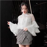 Attractive Pleated Bow Slimming Flare Sleeves Fine Lady Blouse Top - Bonny YZOZO Boutique Store