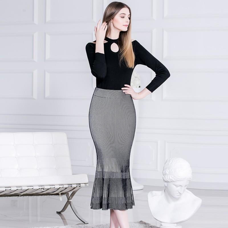 My Stuff, New retro black and white contrast stripe slim fishtail skirts for fall/winter knit dresse