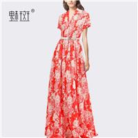 Beach Style Slimming Polo Collar Floor Length Floral Holiday Dress Beach Dress Dress - Bonny YZOZO B