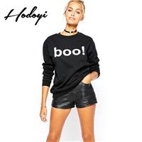 Boyfriend Oversized Vogue Printed Solid Color Scoop Neck Alphabet Fall Casual 9/10 Sleeves Hoodie -