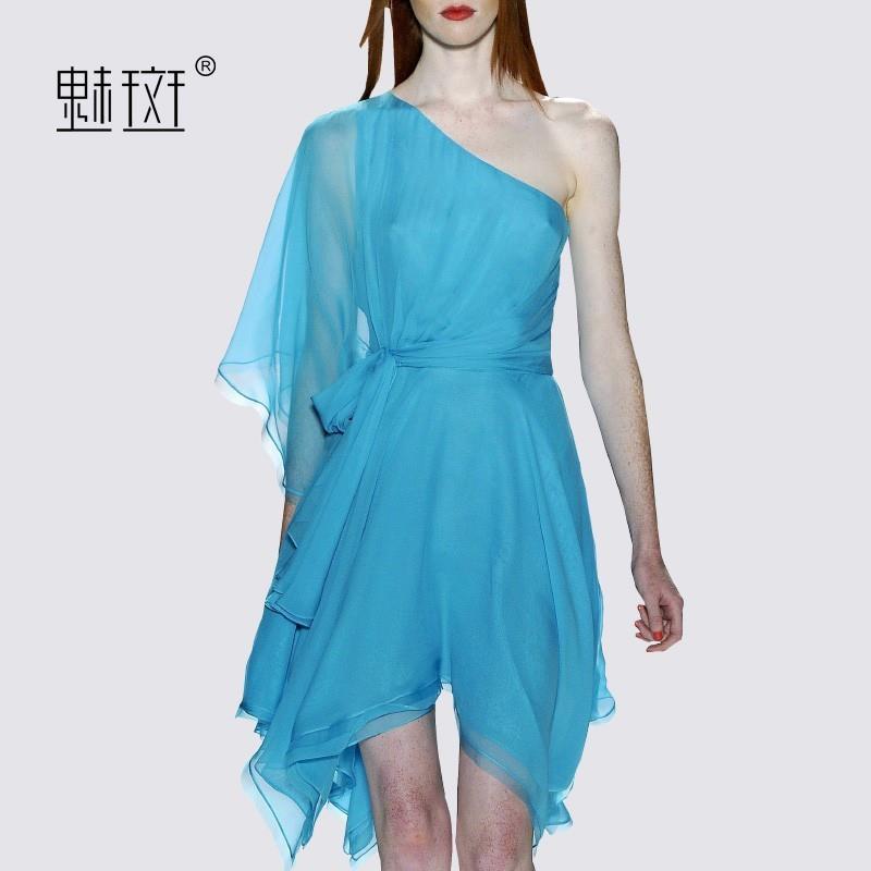 My Stuff, Summer slim irregular dress 2017 New Women's long section of stylish and elegant blue dres