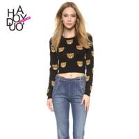 Jacquard Teddy Bear Cheerful 9/10 Sleeves Crop Top Knitted Sweater Sweater - Bonny YZOZO Boutique St
