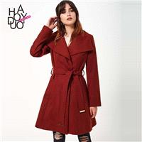 Vogue Attractive Curvy Polo Collar Wool Summer Tie Overcoat Coat - Bonny YZOZO Boutique Store