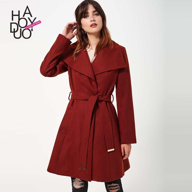 My Stuff, Vogue Attractive Curvy Polo Collar Wool Summer Tie Overcoat Coat - Bonny YZOZO Boutique St