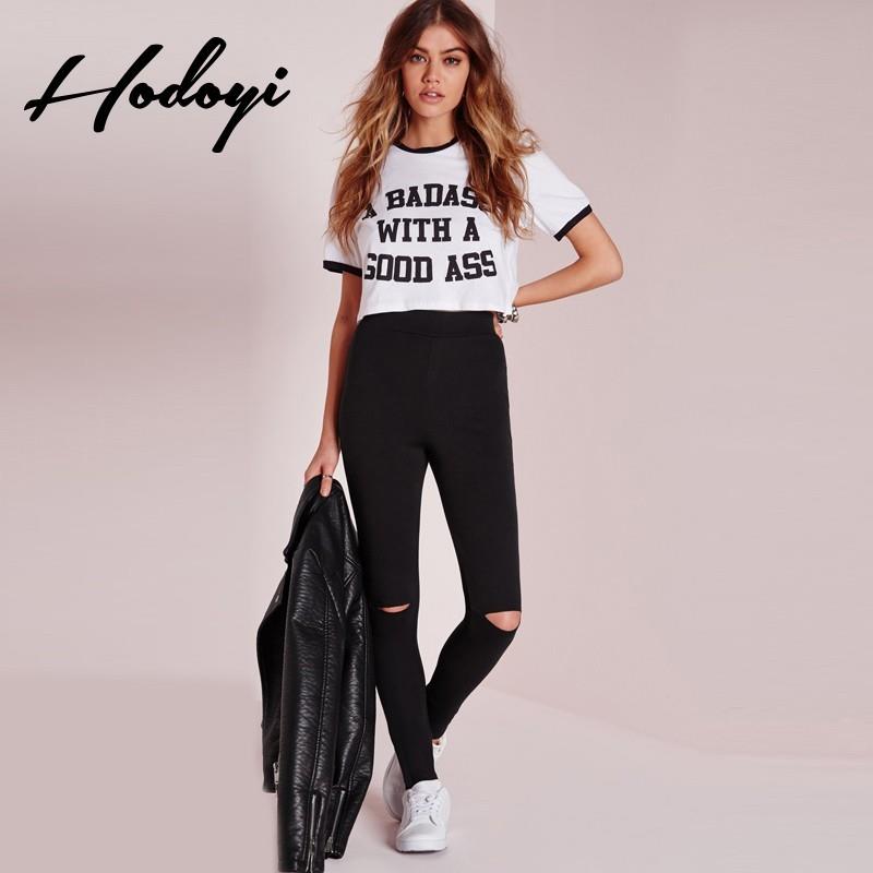 My Stuff, 2017 summer new holes slim Pant Black street fashion casual pants - Bonny YZOZO Boutique S