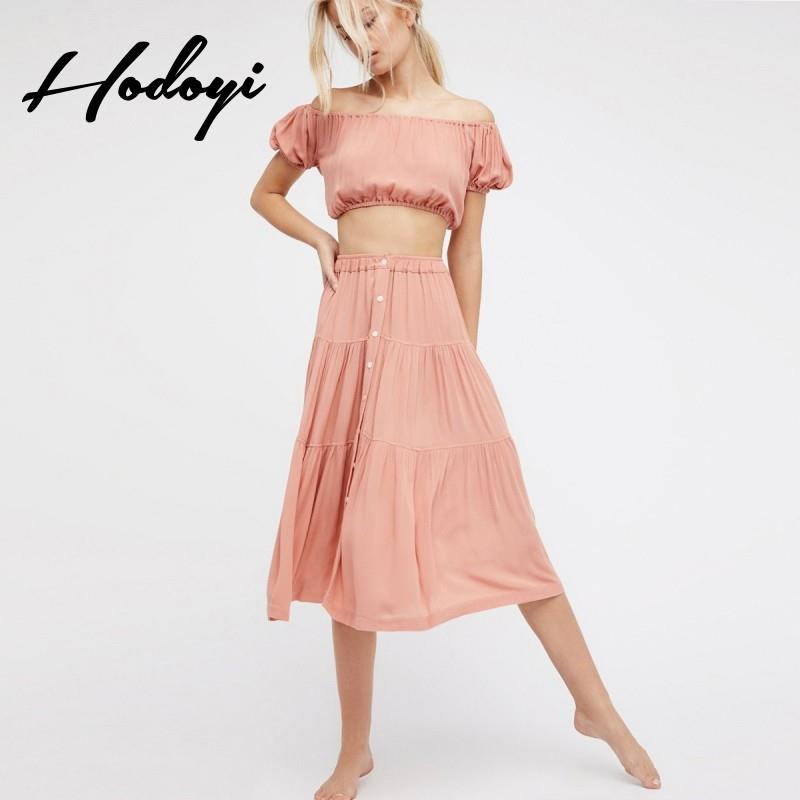My Stuff, Vogue Sweet Split Front Ruffle High Waisted Tiered Skirt Summer Buttons Pink Skirt - Bonny