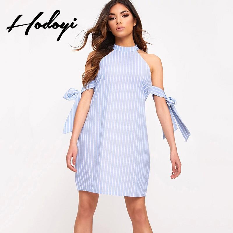 wedding, Oversized Vogue Sexy Sweet Bow Off-the-Shoulder Sleeveless Summer Tie Stripped Dress - Bonn