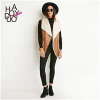 Winter new style wide lapels on the streets diagonal zipper placket jacket faux fur vest women - Bon